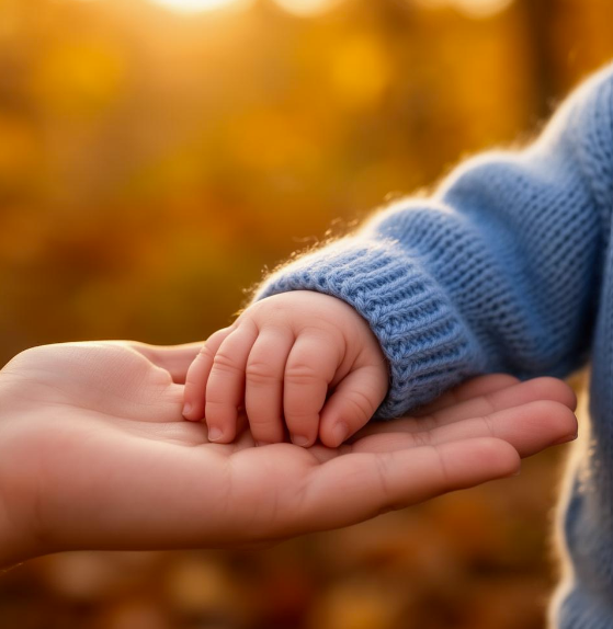 Manos de bebé sobre mano adulta